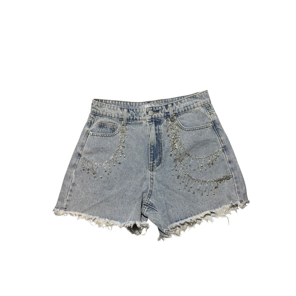 Blue B High Rise Shorts Women's Blue denim Cut Off Rhinestone M NWOT
